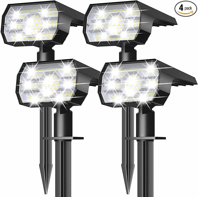 NYMPHY Solar Lights Outdoor Waterproof IP68 56 LED 3 Lighting Modes Solar Powered Garden Yard Spot Solar Lights for Outside Landscape- 4 Pack (Cool White)