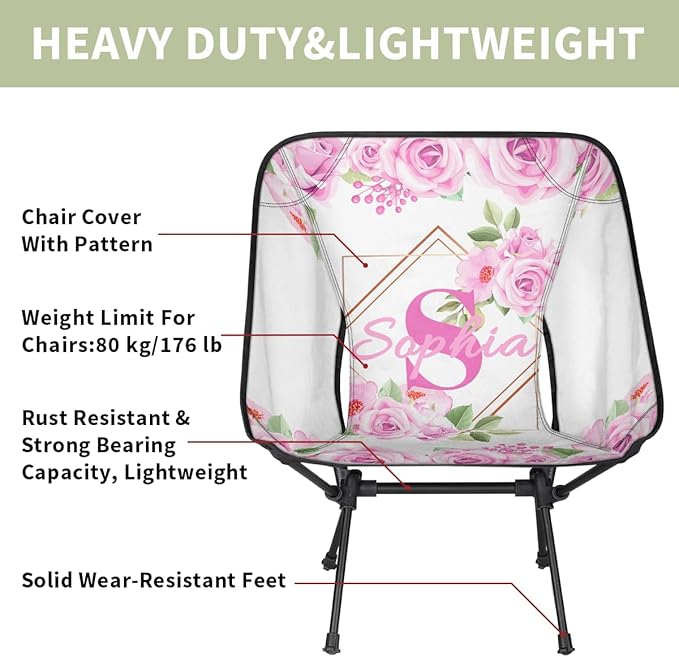 Camping Chair Personalized Backpacking Chair Lightweight Portable Folding Customized Name Chairs for Beach Sport Hiking (Hot Pink)
