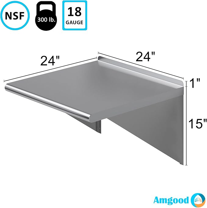 AmGood 24 X 24 Stainless Steel Wall Shelf | NSF | Garage Laundry Storage Utility Room | Restaurant Commercial Kitchen