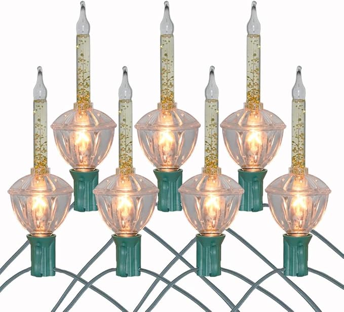 SUNSGNE Christmas Bubble Lights 8.8Ft Vintage Bubble Lights with 10 Gold Glitter Bulbs(1 Spare) C7/E12 Candelabra Base Gold Christmas Light Green Wire