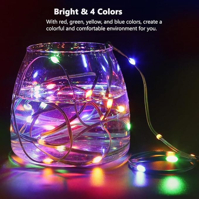 33ft Battery Operated String Lights (2 Pack) 100 LED Fairy String Lights Battery Powered w/Remote &amp Timer for Indoor Outdoor Christmas Trees Wreath Decoration Bedroom Patio - Multicolor