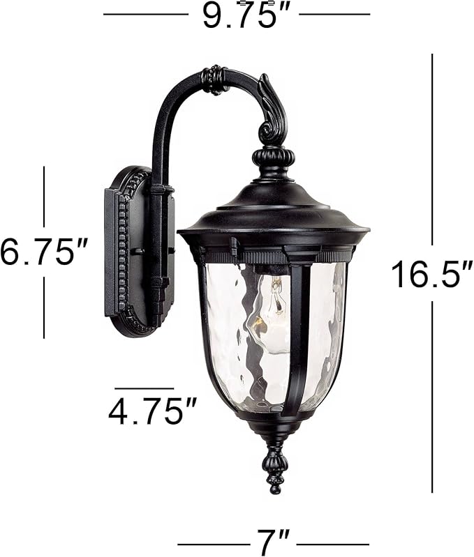 John Timberland Bellagio European Outdoor Wall Light Fixture Black Aluminum Metal 16.5 Clear Hammered Glass Decor for Exterior House Porch Patio Outside Deck Garage Yard Front Door Garden Home