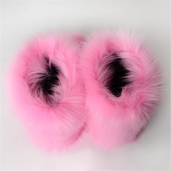 Womens Furry Faux Fur Booties Winter Warm Snow Ankle Boots Fuzzy Fluffy Furry Mid Calf Boots Outdoor Comfy Flat Shoes