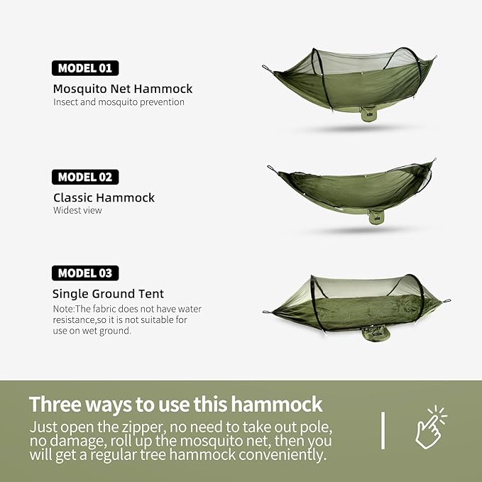 Hammock with Mosquito Net - Lightweight Portable 1 Person Hammock - for Camping Hiking Backpacking Travel a Festival or The Beach