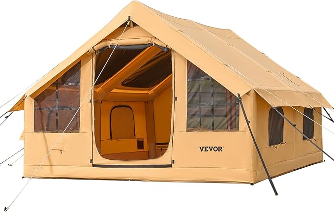 VEVOR Inflatable Tents for Camping Easy Setup Blow up Tent with Hand Pump 4 Season Glamping Tent with Stove Jack Doors &amp Mesh Windows Storage Bag Included for Easy Taking
