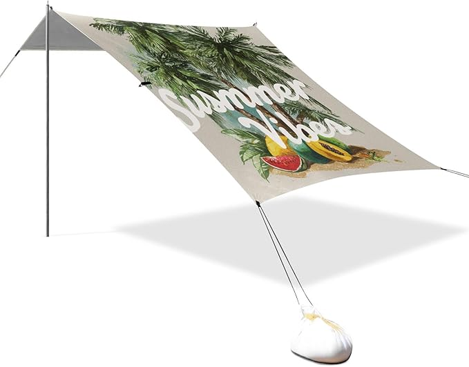 Bolaz Beach Canopy Tent Sun Shade9'×10.5' Large Family Beach Shade UPF50+- Outdoor Shade for Camping Trips FishingWatercolor Beach Summer Vibes3