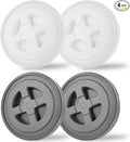 4 Pieces 5 Gallon Gamma Seal Lids Food Grade Leak-Proof Buckets Lids Plastic Screw Pail Lid for Pet Food Storage Chicken Feeders Paint Storage Compatible with Gamma (White+Grey)