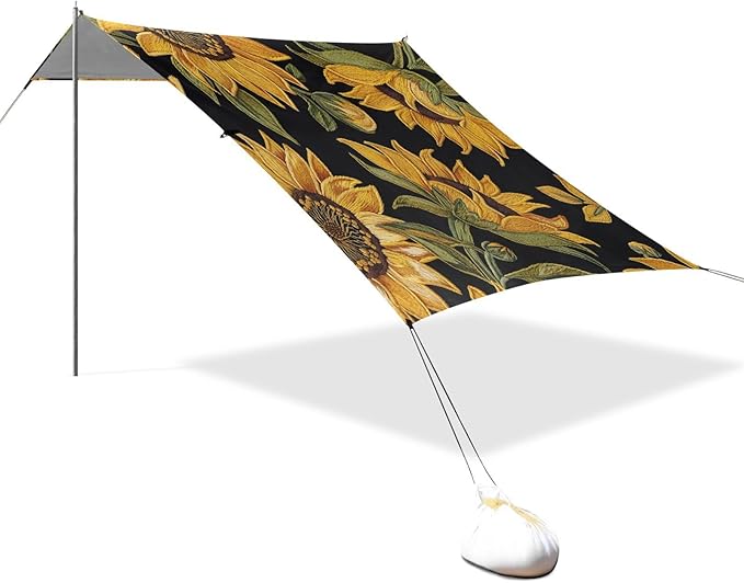 ALAZA Vintage Sunflower Floral Beach Tent Sun Shelter UPF50+ Protection Beach Shade Canopy w/ 4 Sandbags for Outdoor Camping Fishing Backyard Fun Picnic 10x9 ft