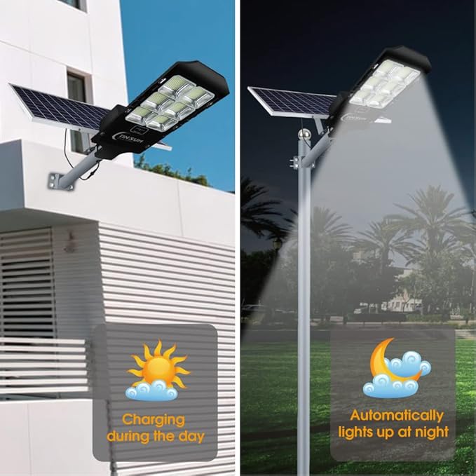 Solar Led Street Lights Outdoor800w Solar Flood Light Fixture High Lumens Dusk to Dawn Security Stadium Lighting Waterproof Pole Light with Motion Sensor for Parking LotGardenYard Court
