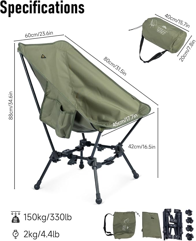 iClimb 2 Light Folding Table and 1 Two-Heights Light Compact Anti-Sinking Chair Ultralight Compact for Adults Outdoor Camping Backpacking Hiking