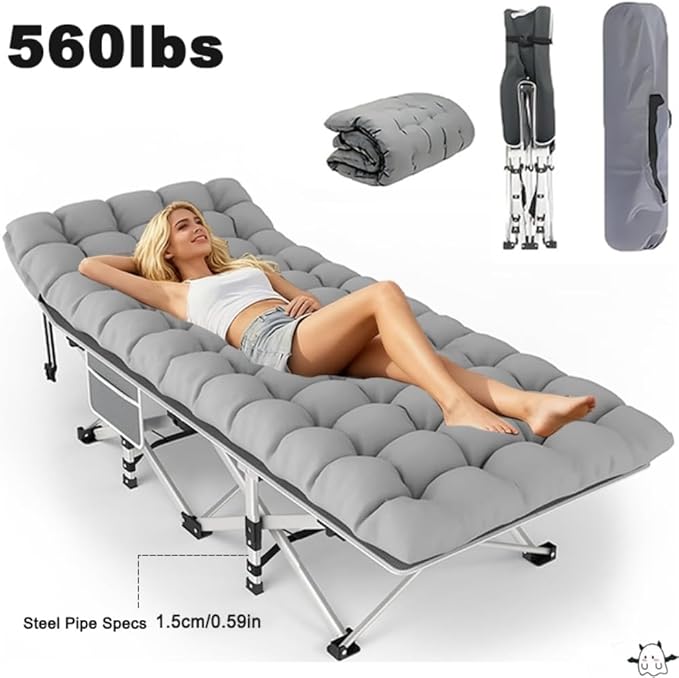 Camping Bed with a Load Capacity of 560-760lbs Foldable and Easy to Store Suitable for Teenagers Adults Travel courtyards terraces Camping. Optional Colors: Gray Black (Grey-Normal)