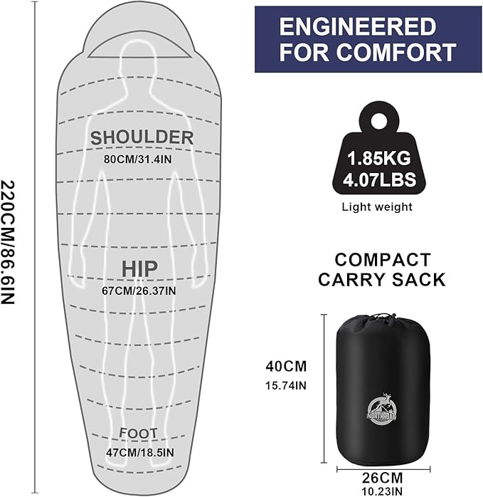 Northroad Mummy Sleeping Bag 14-59 ℉ 3-4 Season Warm &amp Cool Weather Summer Spring Fall Lightweight Washable Sleeping Bag for Outdoor Camping Hiking Travel Hunting