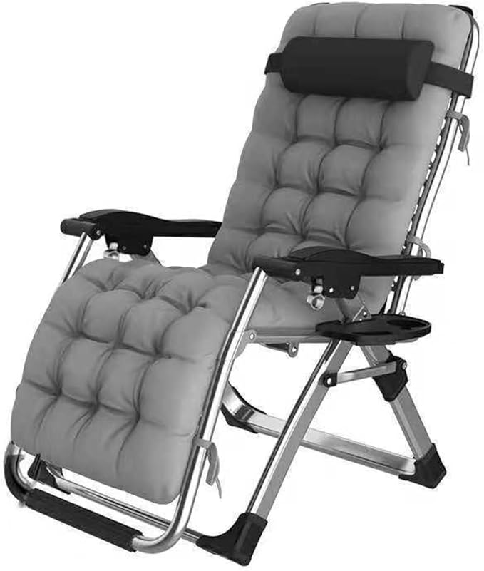 Oversized Padded Zero Gravity Chair Folding Outdoor Recliner Adjustable No Installation Easy to Carry Strong Load-Bearing for Gardens Balconies Camping(Grey)