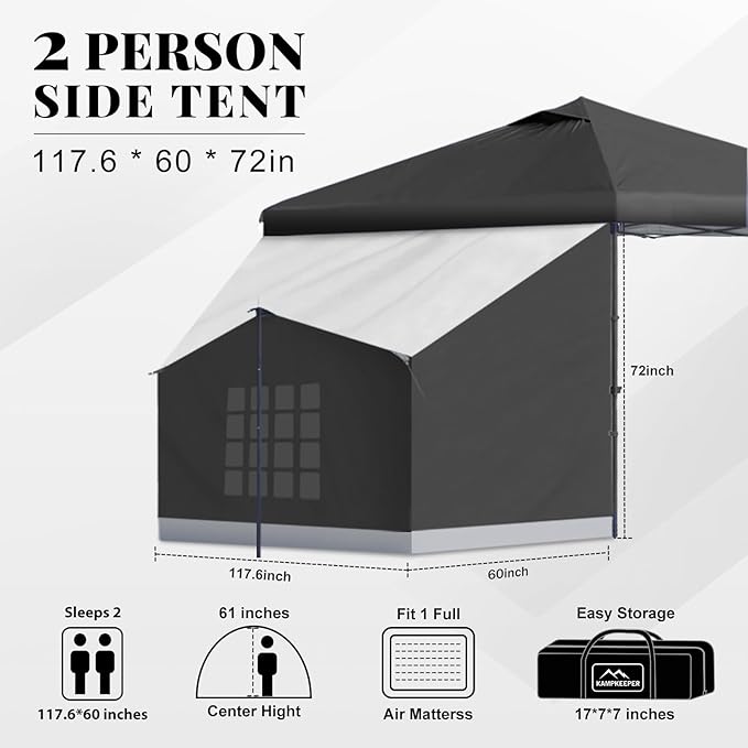 KAMPKEEPER 2 Person Canopy Side Tent Camping Tent for 10x10 Canopies Easy Up Cube Tents Gazebo Room with Mesh Window for Camping Storage Events(Canopy Not Included)