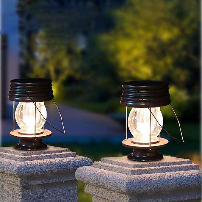 pearlstar Solar Lanterns Outdoor Waterproof 8.3” Solar Lights Outdoor Decorative Bright Outside Solar Table Lamp30 Lumen 2 Pack for Garden Patio Yard Backyard Pathway Porch Driveway (Warm White)