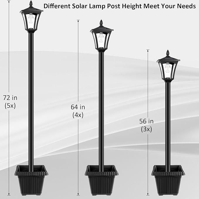 Derynome 72 Solar Outdoor Light with PlanterWaterproof Solar Post Lamp Ligts Garden Lights for Backyard Pathway PatioLawn Driveway Decor