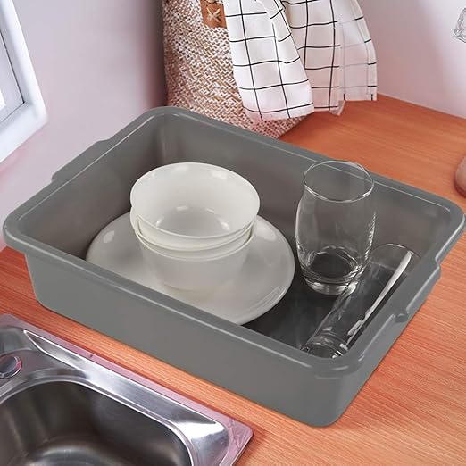 4-Pack 8 Liters Dish Wash Basin Commercial Dish Pans Bus Tubs Grey