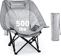 LEMBERI Oversized Heavy Duty Camping Chair for Adults500lbs Comfortable Folding Lawn Chairs Large Outdoor Portable Chair with Cup Holder Side Pocket and Cooler Bag Gray