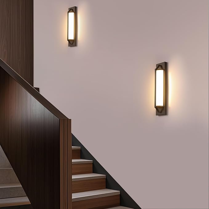 18 Inch Modern Outdoor Wall Lights Dimmable LED Black Exterior Wall Sconce Lighting Fixtures with Milk Glass Rectangular Outdoor Lights for Garage House Porch
