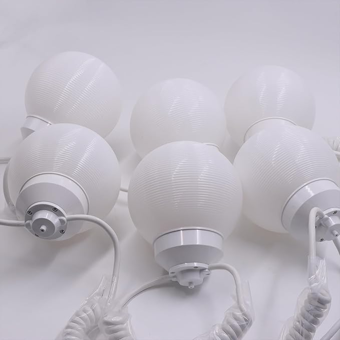 27.5FT Outdoor Patio String Lights - White RV Globe Awning Lights - 6pcs 6in Diameter Acrylic Sunset Awning Lights with 6+2 6W A19 Filament LED Glass Bulbs (2700K Warm White)
