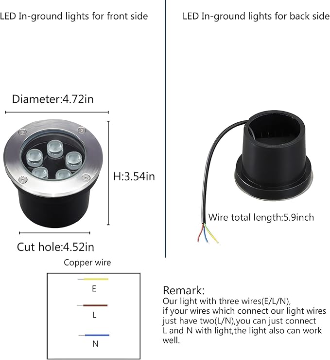 5W Outdoor Ground LightsHigh Voltage 110V 120VDiameter 4.72 inchesWaterproof Landscape Lighting HardwiredWarm White 3000KRecessed Underground Lamp for PatioPathwayYardWellPack of 4