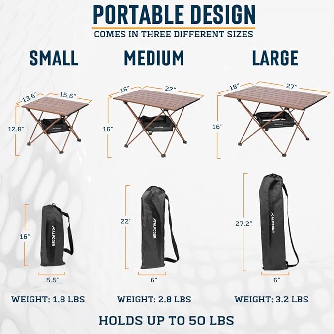 Alpcour Portable Camping Table – Lightweight Compact Folding Side Table in a Bag with Aluminum Top &amp Heavy Duty Hinge for Easy Travel &amp Storage – Great for Outdoor BBQ Backpacking Tailgate