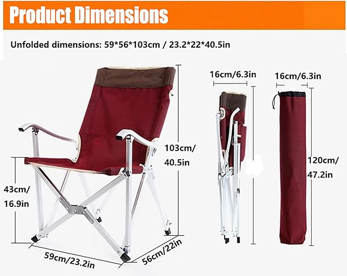 Portable Folding Camping Chair Lightweight Aluminum Frame Oxford Cloth Seat Compact with Carry Bag for Beach Picnic Fishing Hiking Outdoor Travel red