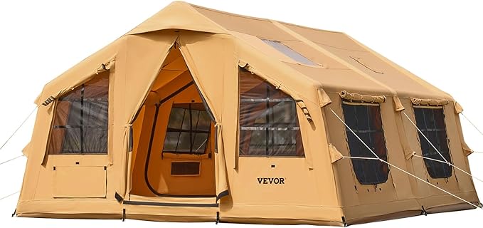 VEVOR Inflatable Tents for Camping Easy Setup Blow up Tent with Hand Pump 4 Season Glamping Tent with Stove Jack Doors &amp Mesh Windows Storage Bag Included for Easy Taking