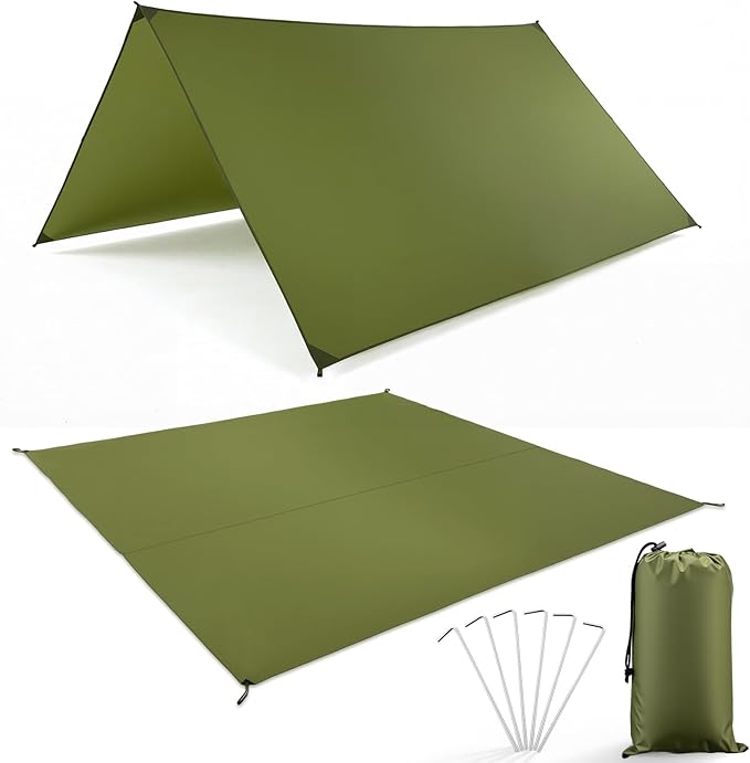 13.5x13.5 ft Tent Footprint Waterproof Camping Tarp Heavy Duty Tent Floor Saver Ultralight Ground Sheet Mat with Storage Bag 6 Tents Stakes for Hiking Picnic Backpacking Hammock Beach