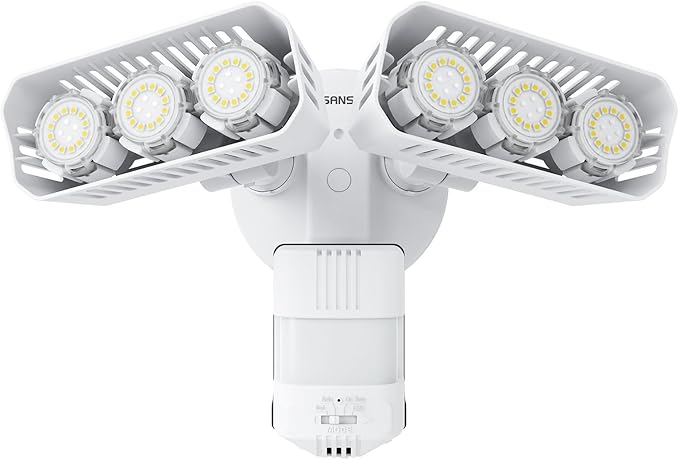 SANSI 38W 5000LM Motion Sensor Outdoor Lights Flood Lights Outdoor Detector with 4 Mode Adjustable 500W Equiv 5000K Dusk to Dawn IP65 Waterproof Motion Sensor Light for Garage Yard Porch (White)