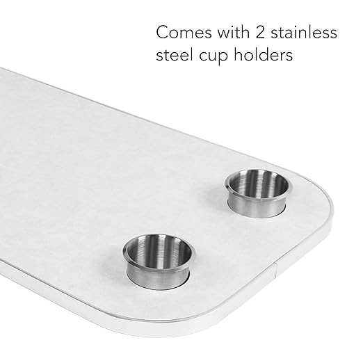 Removable Rectangular Marine RV Table Boat Table Top RV Table Top Replacement with 2 Cup Holders Aluminum Alloy Solid Wood Boat Desktop Panel for Yacht Boats (White)
