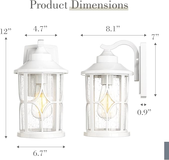 zeyu 2 Pack Outdoor Wall Sconce Lights Modern Farmhouse Outdoor Porch Lights for House Die-Cast Aluminum in White Finish Seeded Glass Shade ZX48B-2PK WH
