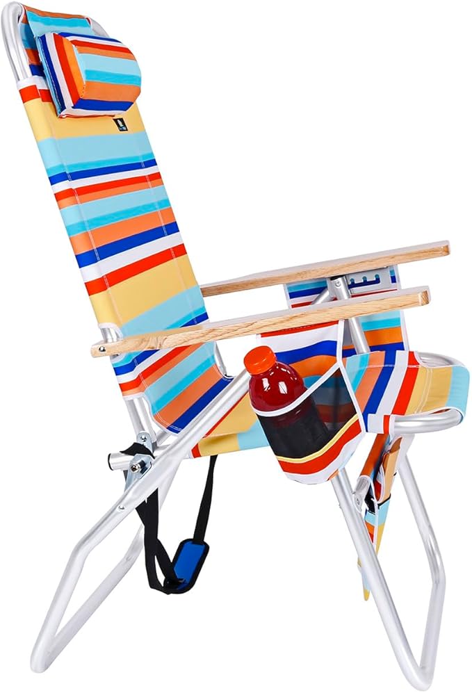 Deluxe XL Tall 17 Inches High Seat Beach Chair for Adults Heavy Duty Aluminum Frame Wide Plus Size 300 lb Capacity