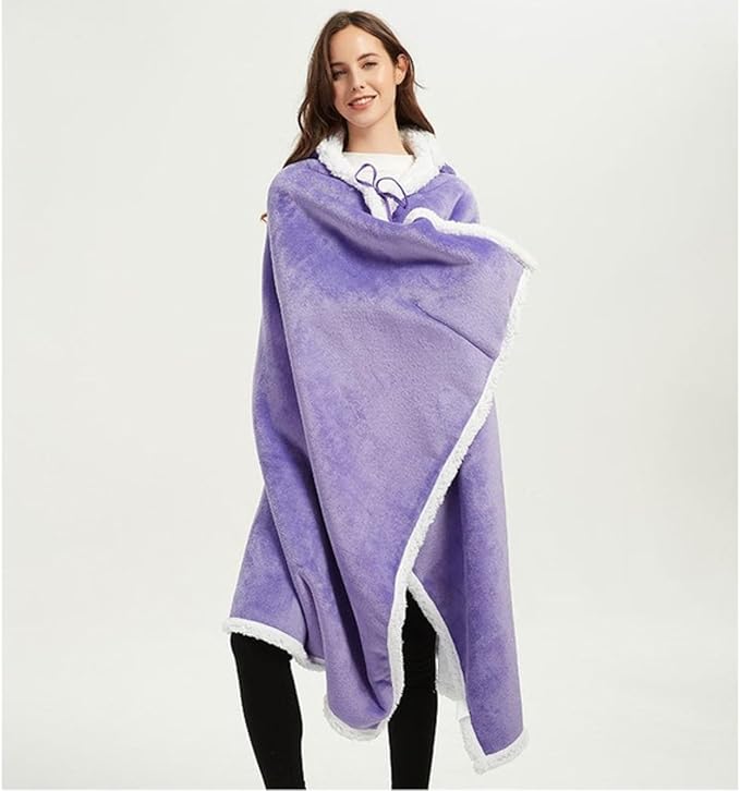 Portable Hooded Fleece Camping Blanket(1.6x1.7m) Outdoor Flannel Blanket for Camping Picnics &amp Home (Wine red)