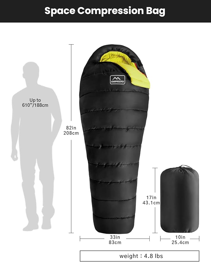 KAMPKEEPER Mummy Sleeping Bag Cold Weather Camping Sleeping Bag 32℉ 3-4 Seasons Adults Sleeping Bag Non-Snag Zipper with Adjustable Hood for Backpacking Hiking