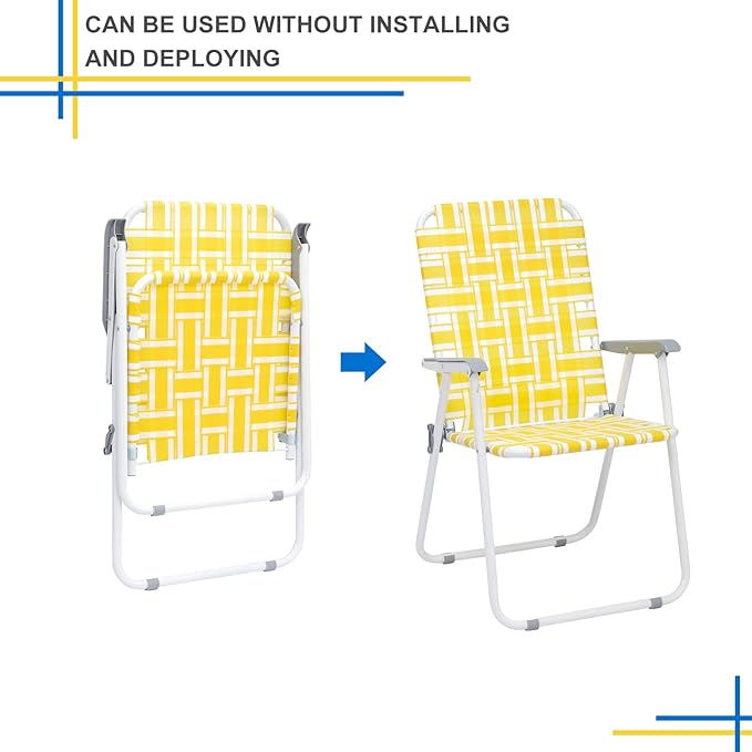 Set of 2 Patio Folding Lawn Chair Outdoor Beach Camping Webbed Folding Chair for Yard Garden (Yellow)