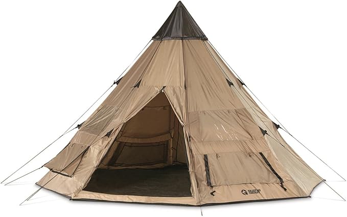 Guide Gear Camping Teepee Tent for Adults Outdoor Waterproof Family 6 Person 14' x 14'