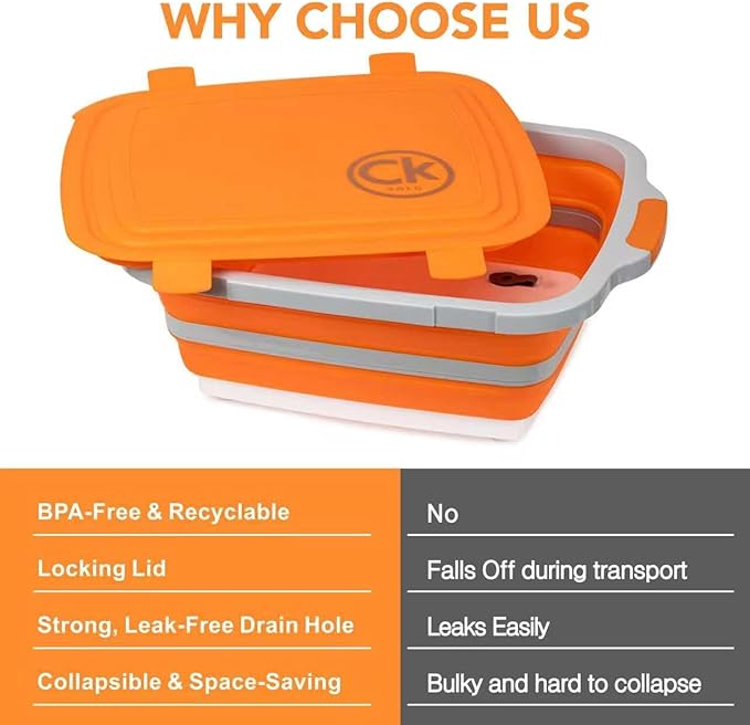New Extra LARGE Collapsible BBQ Prep Tub with LOCKING LID &amp Meat Resting Bag - BPA Free Cutting Board with Lid Leak Free Strong Drain Hole for Meal Prep Marinating Grilling &amp Food Storage