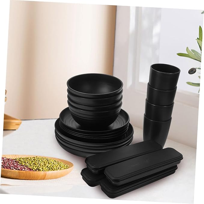 STOBAZA 4Sets Camping Tableware Reusable Dining Dishes with Bowls Plates Cutlery and Cups Compact Portable for Outdoor Picnics Dishwasher