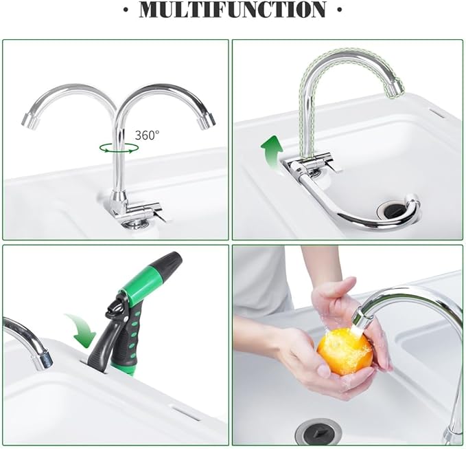 Heavy Duty Portable Folding Fish Cleaning Table with Dual Collapsible Washbasins Collapsible Faucet Sprayer Drainage Hose Grid Rack &amp Storage Box – Outdoor Camping Picnic Washbasin Station Du