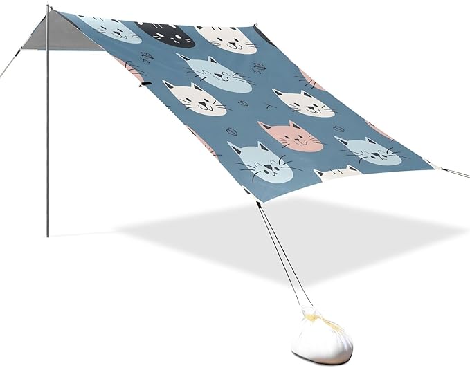 Black Pink Black Blue Cat Faces Camping Sun Shelter Beach Tent Portable Beach Sun Shade Outdoor Canopy for Camping Trips Fishing Picnic