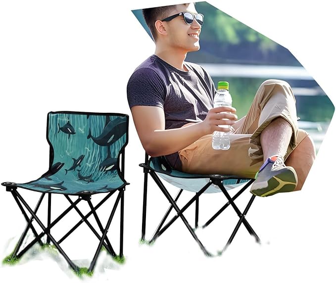 Whales in The Sea Portable Camping Chairs Folding Beach Chair Outdoor Lawn Lightweight Chair for Picnic Child