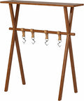 Portable Wooden Picnic Rack &amp Table – Lightweight Beechwood Shelf with Metal Hooks for Outdoor Kitchen RV BBQ &amp Camping Storage