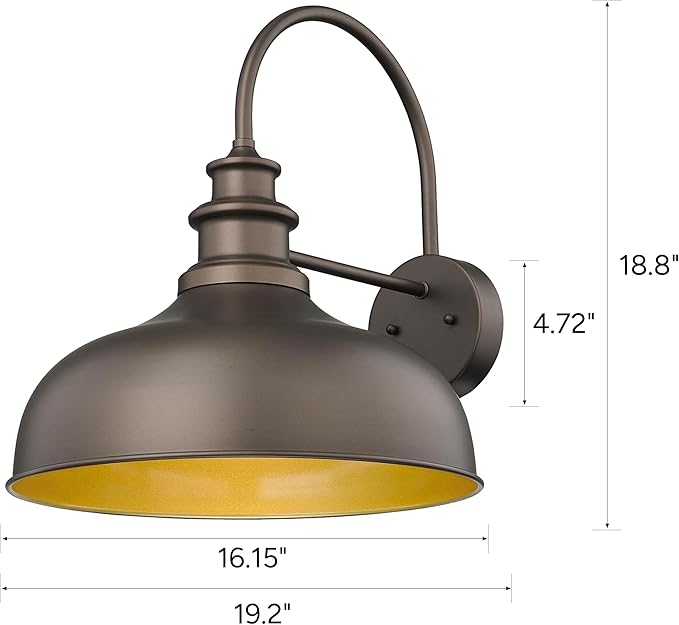 Bestshared 16 Large Farmhouse Barn Light Farmhouse Wall Outdoor Sconce Exterior Wall Mount Lighting Fixture Outside Patio Light for Porch Entryway Garage(ORB16-1PACK)