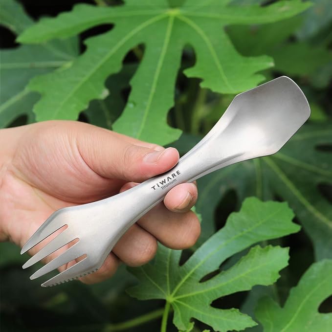 2 pcs Titanium spork Eco-friendly Durable Rustproof Titanium flatware Light weight spoon/Knife/Fork 3 in 1 Cutlery/Utensil for outdoor camping travel hiking One pair Lot of 2 each