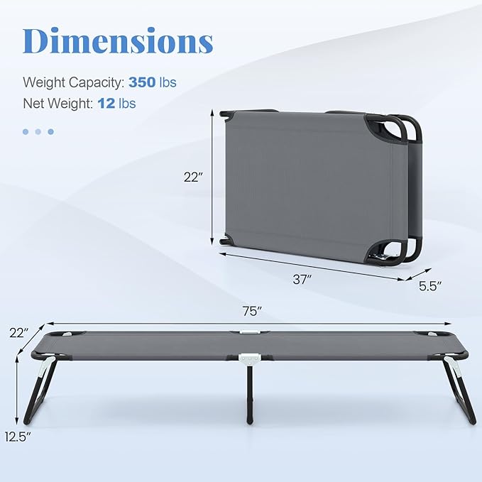 Goplus Folding Camping Cot Heavy Duty Collapsible Foldable Camping Bed for Adults Kids with Non-Slip Foot Pad Indoor Outdoor Portable Sleeping Cot for Hiking Camping Fishing