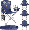 Pack of 4 Portable Lawn Chairs with Built-in Can Cooler Storage Pocket Carry Bag and Cup Holder Includes Carry Bag (4 Navy)