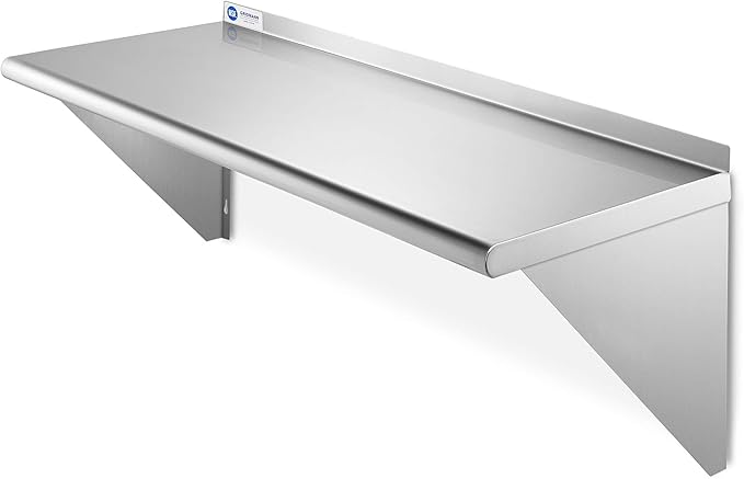GRIDMANN 18 x 48 Stainless Steel Wall Mount Shelf with Backsplash 16 Gauge Commercial Grade - NSF Certified - Shelving for Restaurant Kitchen Utility Room Garage