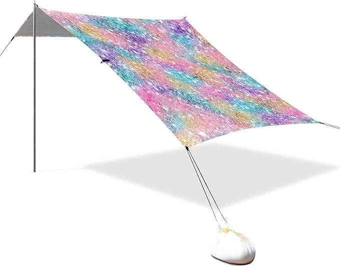Bolaz Beach Canopy Tent Sun Shade9'×10.5' Large Family Beach Shade UPF50+- Outdoor Shade for Camping Trips FishingColorful Glitter Sequins Pattern