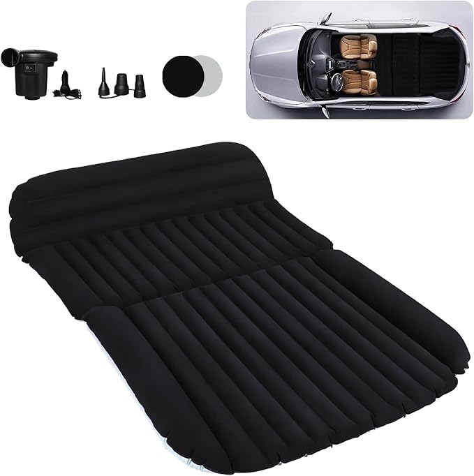 SUV Car Air Mattress – Inflatable Back Seat Bed with Electric Air Pump Portable Camping Travel Sleeping Pad Blow Up Car Bed (Black for SUV)